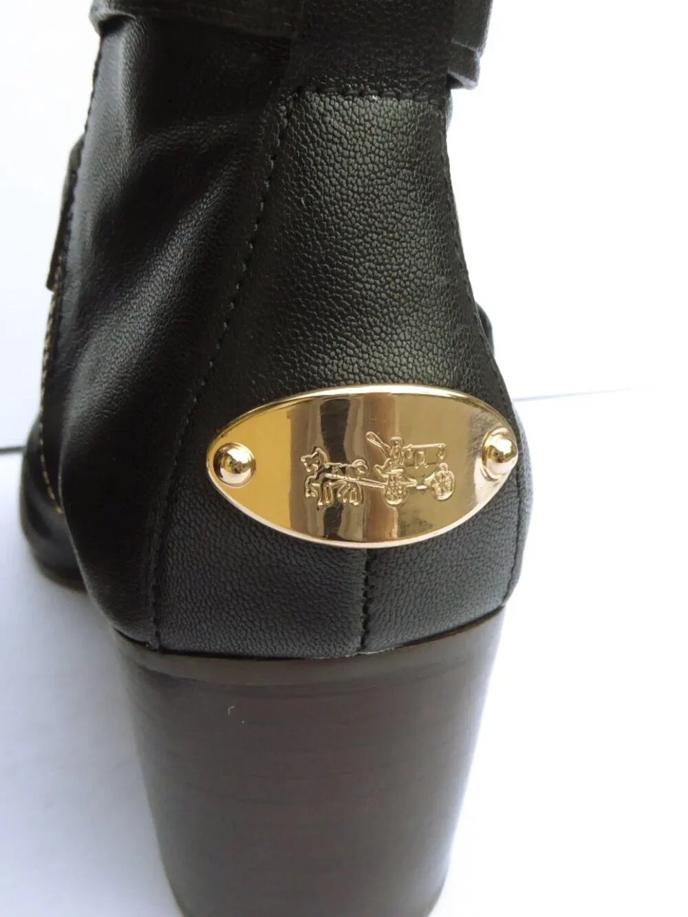 Coach black leather pauline booties with gold hardware buckle boots size 8